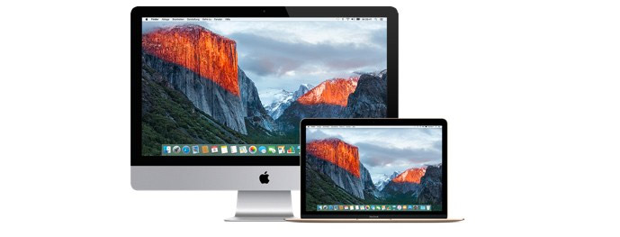 Apple iMac e MacBook con display Retina che mostrano il Parco Nazionale di Yosemite come immagine di sfondo.